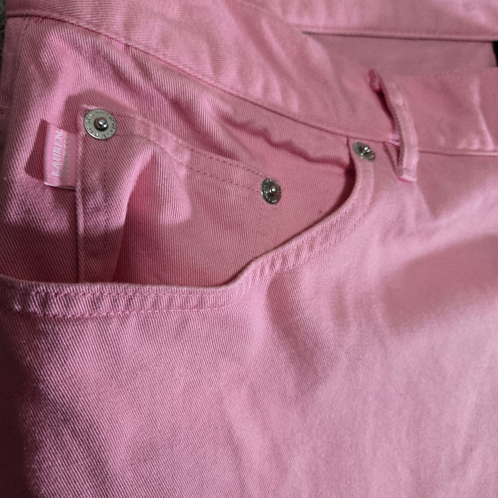 Lauren Ralph Lauren Pink Denim Capri Pants Womens 16 Classic 5-Pocket Cropped - Picture 4 of 8